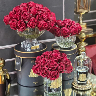Luxury Round Bouquet - Carmine Red Rose Buds - RRB04